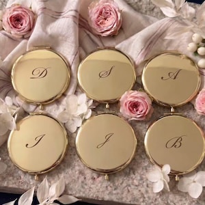 Personalized Compact Mirror, Small Initial Pocket Mirror, Bridesmaid Proposal Gift, Custom Gold Hand Mirror, Bachelorette Party Favors