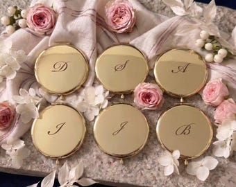 Personalized Compact Mirror, Small Initial Pocket Mirror, Bridesmaid Proposal Gift, Custom Gold Hand Mirror, Bachelorette Party Favors