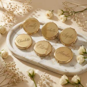 Cadeau de proposition de demoiselle d'honneur personnalisé, miroir compact gravé, miroir de poche doré, cadeau de demoiselle d'honneur personnalisé, articles de fête de mariage en vrac image 2
