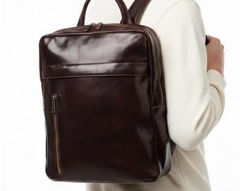 Handgjord herrryggsäck i läder, arbetsryggsäck för män, minimalistisk laptopväska, affärsreserygsäck, vardagsstadsryggsäck, läderryggsäck
