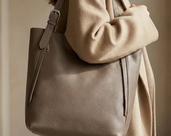 Large Leather Shoulder Tote for Women, Handmade A4 Work Bag, Soft Hobo Handbag, Minimalist Office Everyday Carryall, Large Minimalist Tote