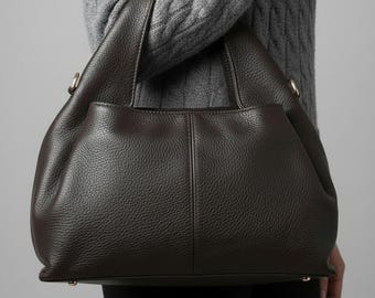 Bolso de mano de cuero hecho a mano para mujer, bolso de hombro suave y holgado, bolso de trabajo minimalista, bolso cruzado con asa superior, elegante bolso de hombro.