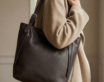 Handmade Large Leather Shoulder Bag for Women, Soft Hobo Tote, Minimalist Everyday Work Handbag, Premium Natural Leather, Large Tote Bag