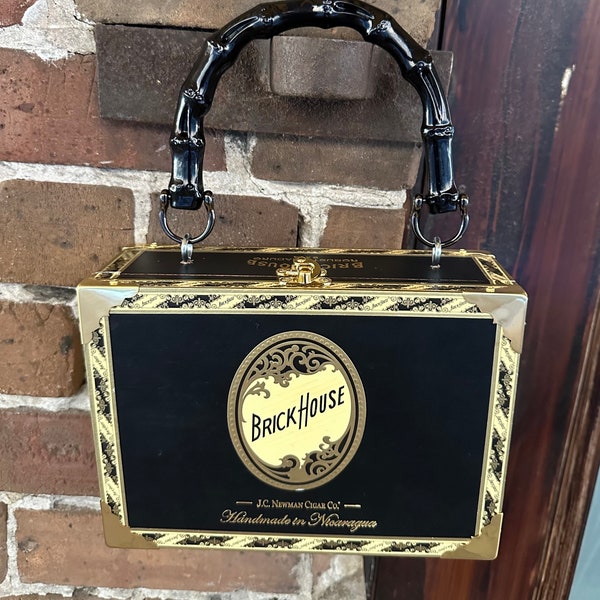 Black Brickhouse Cigar Box Purse/Handbag -Top Handle (repurposed/upcycled cigar box)