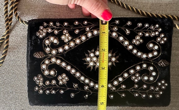 Vintage Beaded Evening Bag-Black Velvet and Beaded - image 6