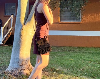 Vintage Black Fringe Boho Bag-Snap Closure