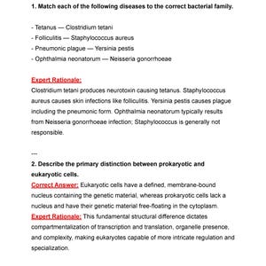 Pode incluir: Uma página branca com texto preto detalhando doenças bacterianas e distinções celulares. O texto inclui nomes de doenças, famílias bacterianas e explicações. O documento é provavelmente para fins educacionais.