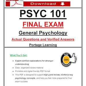 PSYC 101 Final Exam Prep 2026 (PDF) | Portage Learning | Psychology Questions & Answers