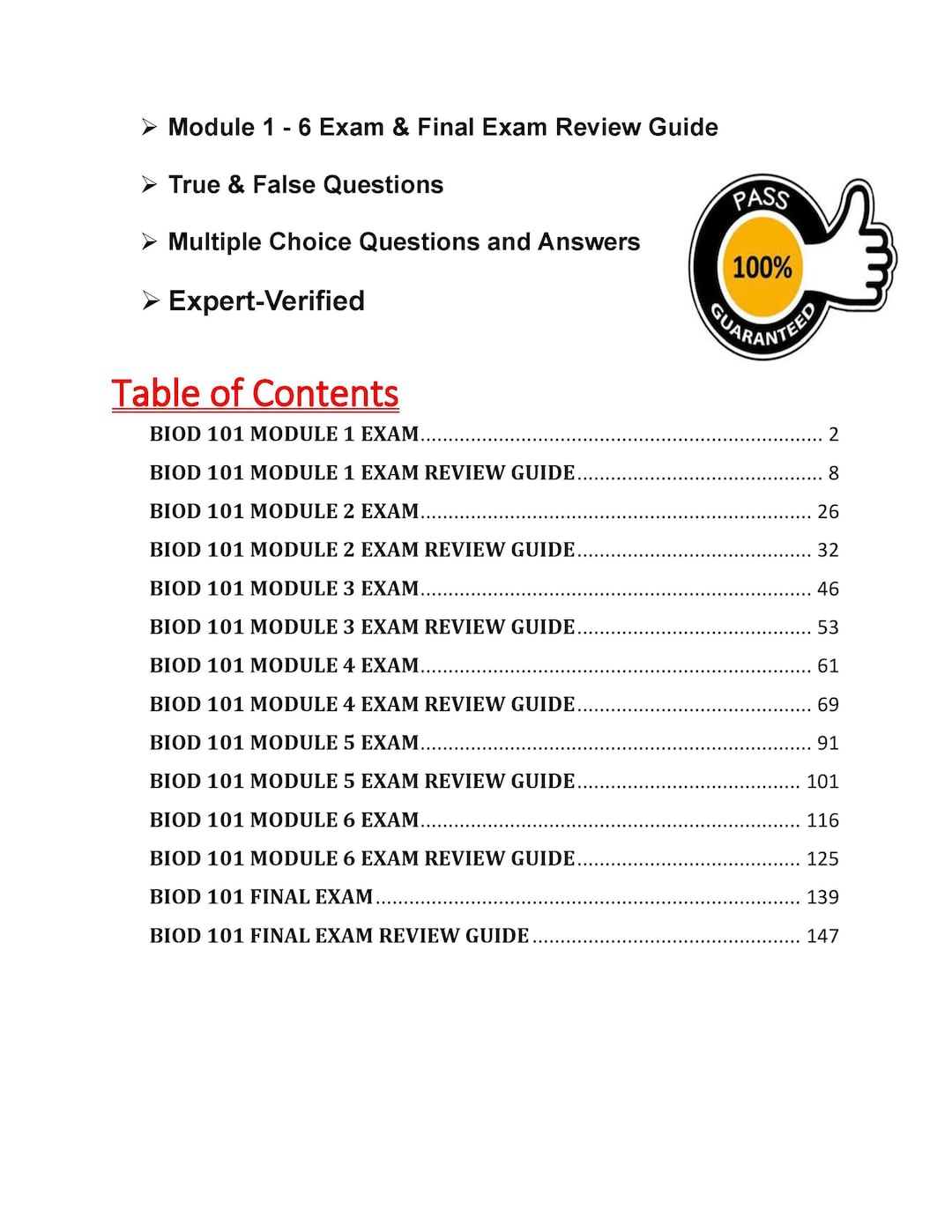 BIOD 101 Module 1-6 & Final, Portage Learning Biology Questions and ...
