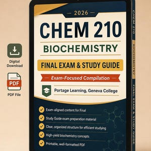 CHEM 210 Final Exam Review Biochemistry 2026 Practice Questions and Answers for Portage Learning