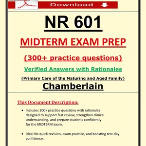Preparazione all'esame di metà semestre NR 601 2026 / Domande di pratica infermieristica / Studio sull'assistenza primaria per adulti (PDF)