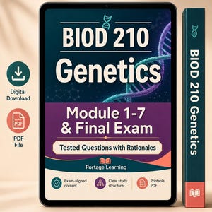 BIOD 210 Genetics Modules 1–7 and Final Exam Review,  Questions with Rationales for Portage Learning Students (Digital Download)