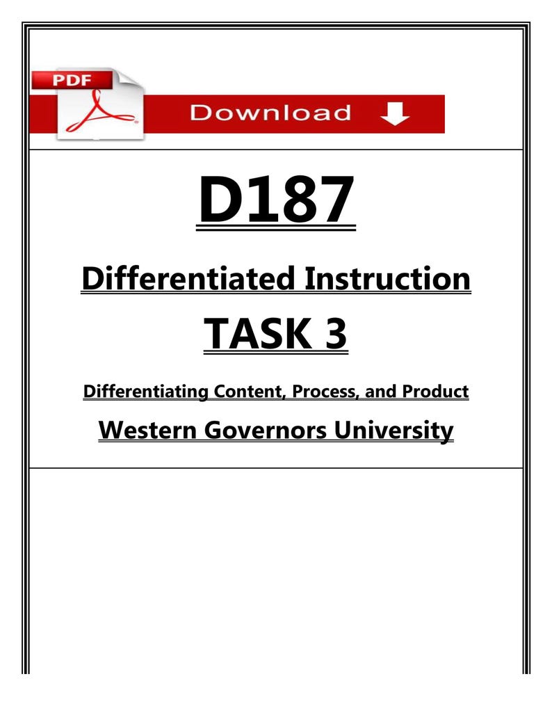 D187 Tasks 1 - 4 Passed Guide (WGU 2026) – Differentiated Instruction ...