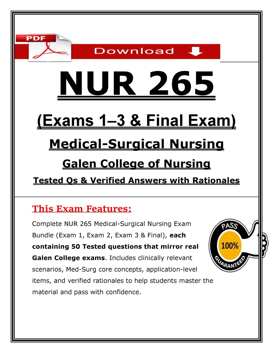NUR 265 Medical Surgical , Practice Questions | Galen Med Surg Nursing ...