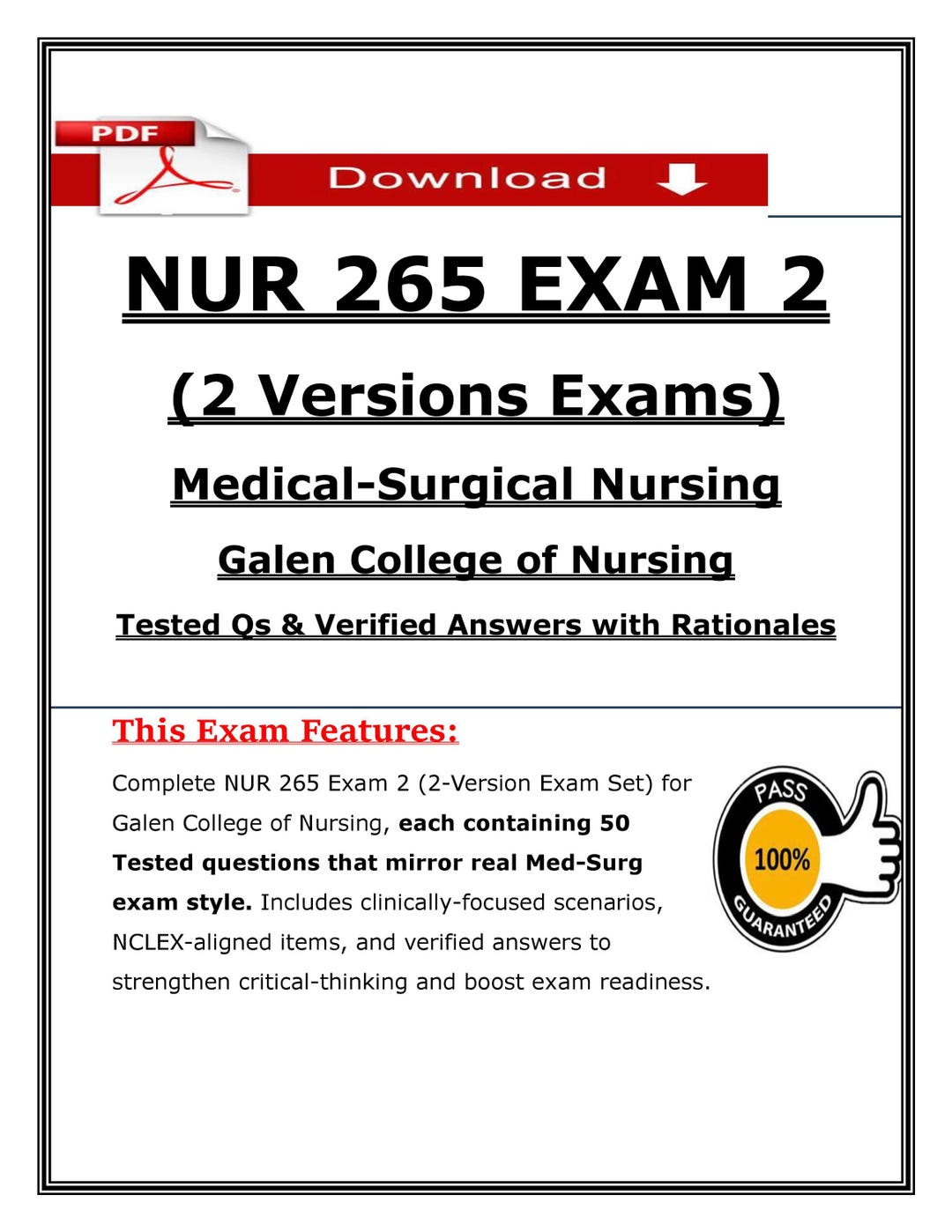 NUR 265 Medical Surgical Nursing Exam 2 Galen Prep Questions 2026 (PDF ...