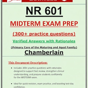 Preparazione all'esame di metà semestre NR 601 2026 / Domande di pratica infermieristica / Studio sull'assistenza primaria per adulti (PDF)