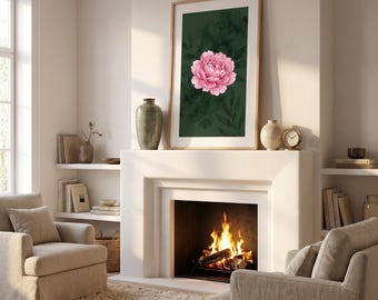 Botanical Wall Art Set | Pink Peony Rose Marble Floral Prints | Aesthetic Home Decor Digital Download