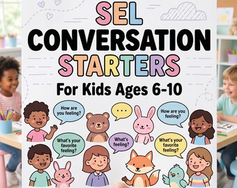 SEL Conversation Cards for Kids | Social Emotional Learning Worksheets | Printable Elementary & Kindergarten | Digital Download