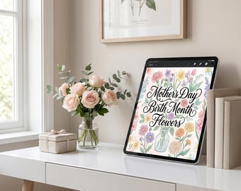 Mother's Day Birth Month Flowers Digital Art | Muted Watercolor Botanical Print | Vintage Vase Floral Wall Decor Printable