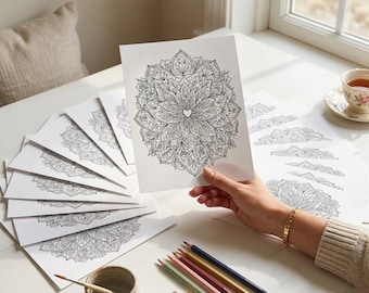 Mother's Day Adult Coloring Book | Intricate Floral Mandala Hearts Roses Printable Pages | Digital Download