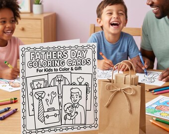 Fathers Day Coloring Cards for Kids | Printable Dad Activities | DIY Fathers Day Gift | Children's Coloring Book Digital Download