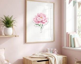 Mom Digital Wall Art | Watercolor Peony & Floral Stickers | Aesthetic Pastel Nursery Decor Printable Gift Download