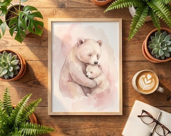 Cute Mom Baby Animal Art | Watercolor Nursery Prints | Adorable Woodland Theme Decor | Printable Digital Download