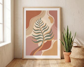 Abstract Botanical Art Prints | Boho Earth Tone Wall Decor | Minimalist Living Room Aesthetic | Digital Download