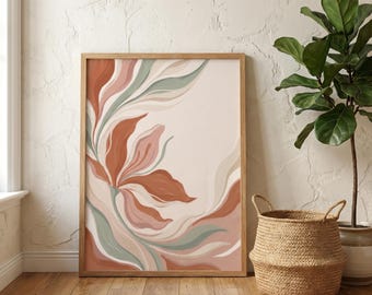 Boho Floral Wall Art | Abstract Botanical Prints | Terracotta & Blush Pink Decor | Modern Boho Living Room | Printable