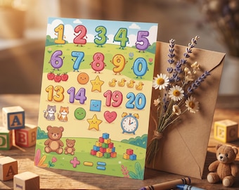 Toddler Math Flashcards | Montessori Printable Learning Cards 0-5 | Big Numbers Shapes Counting | Digital Download