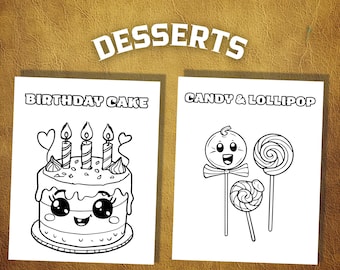 Dessert Digital Coloring Pages for Kids – Printable Cupcakes, Donuts, Candy & More, PDF Download