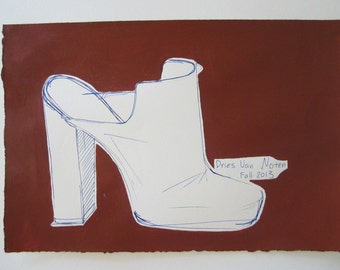 Original minimal fashion shoe Illustration // line drawing, 2013 Luxury Shoes series, apartment warming gift, fashionista gift, home decor