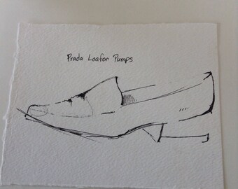 Original fashion shoe Illustration // 2015 Luxury Shoes series, pen on paper, black and white, line drawing, apartment decor, fashion sketch