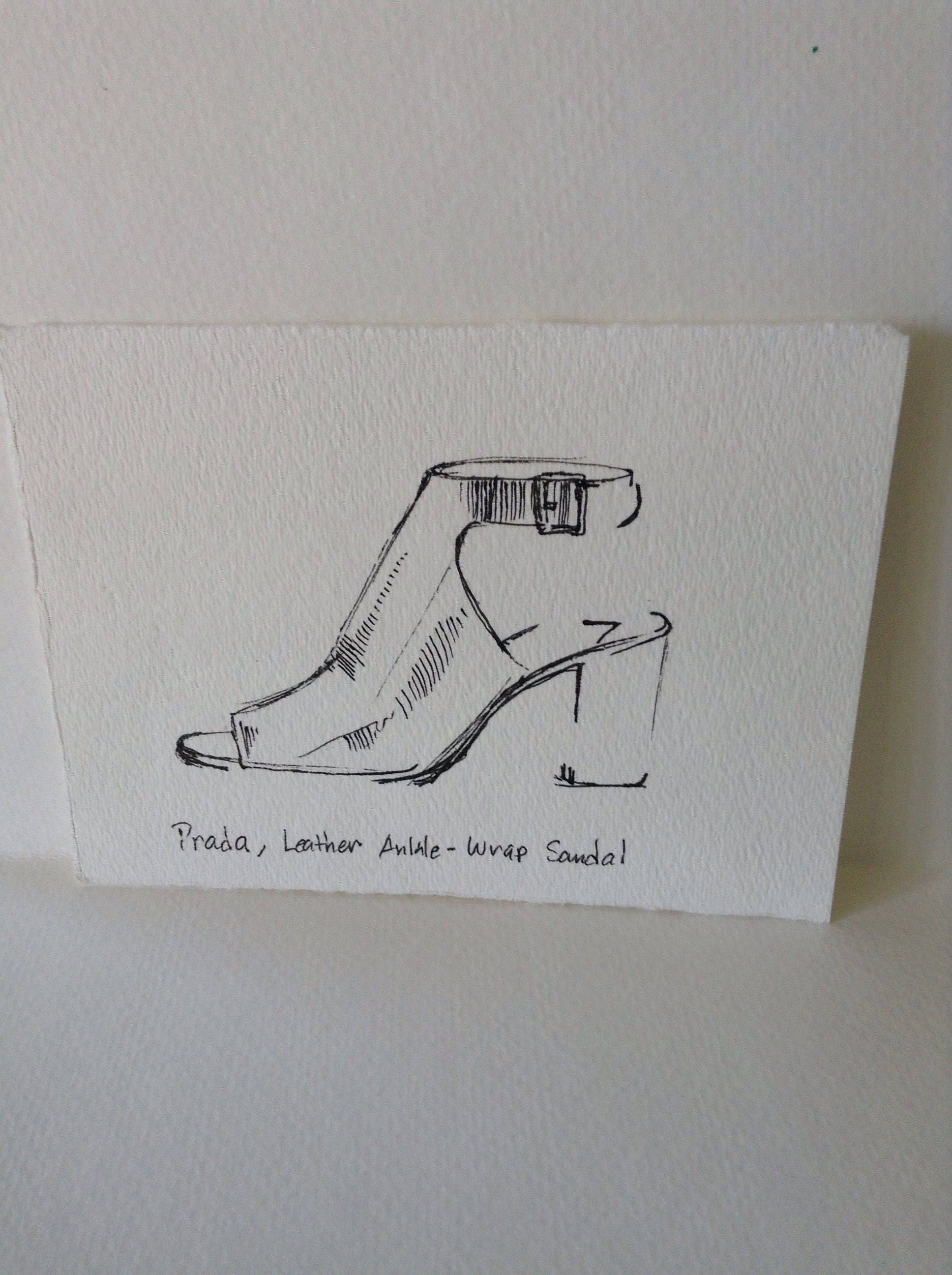 Original fashion Sandal Illustration // 2015 Luxury Shoes series, pen ink, black and white, line drawing, apartment decor, fashion sketch