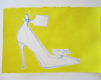 Original minimal fashion shoe Illustration // line drawing, hand drawn, 2013 Luxury Shoes series, apartment warming , wall art, home decor