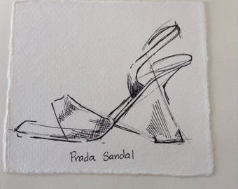 Original fashion High Heel Sandal Illustration // 2015 Luxury Shoes, black and white, line drawing, style, decor, fashion sketch, prada