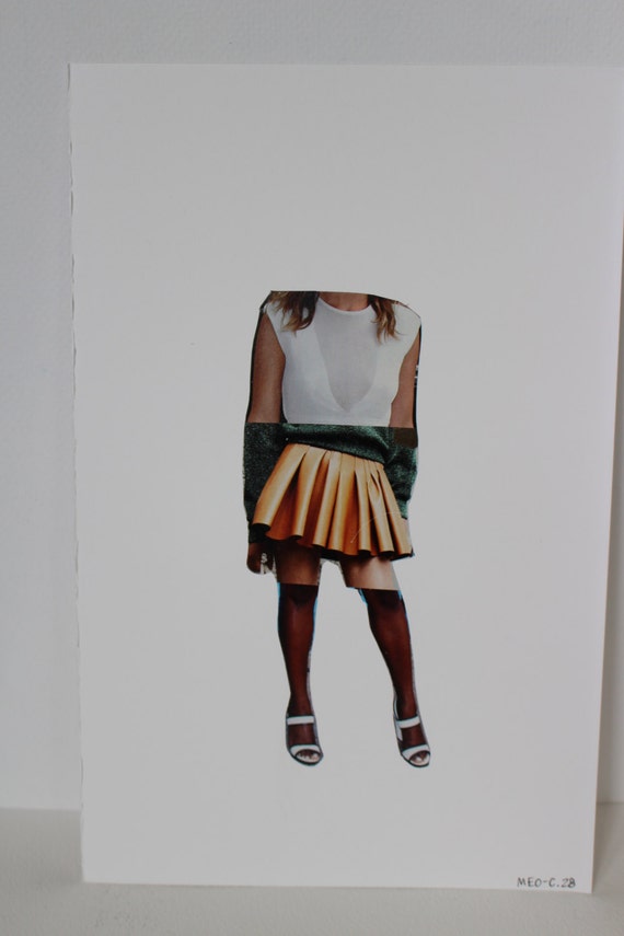 Original Magazine Collage Fashion Illustration // fashion art, collage art,  yellow and white , spliced art, apartment art, art gifts, decor
