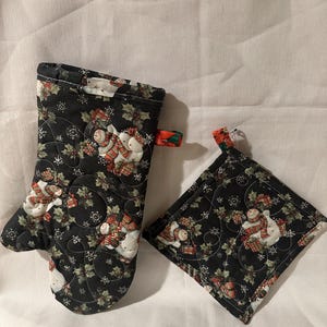 Christmas Kitchen Set Hot Mits Hot Pad Holders Christmas Snowman Mitt Winter Baking Holiday Gift Festive Cooking Quilted Protection Holly