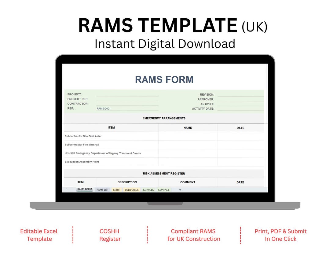 RAMS Template (UK) – Editable Excel Safety Form | Construction Risk ...
