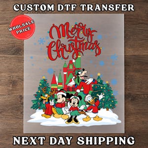 Merry Christmas Tree DTF Transfer, Vintage Disney Snowy Christmas Characters Iron On, WDW Epcot Xmas Castle Magic Kingdom Holiday Print Gift