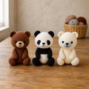 Intermediate Crochet Bear Pattern, Three-Design Amigurumi PDF Bundle