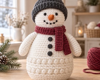 Snowman Crochet Pattern PDF, Textured Amigurumi with Two Yarn Weight Options