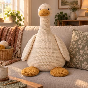 Häkelanleitung für eine Gans (PDF), 55 cm, Amigurumi-Vogelmuster mit geringem Nähaufwand