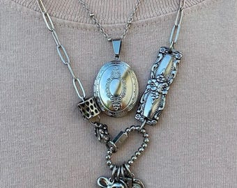 Stainless Steel Spoon Charm Stacking Necklace With Epoxy Locket