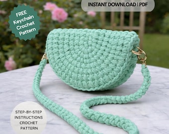 Patrón de crochet para bolso de mano: Bolso de hombro ovalado y de media luna con correa, hecho a mano y fácil de tejer (descarga del tutorial en PDF)