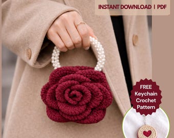 Patrón de bolso de rosas a crochet (PDF), tutorial paso a paso para crear un bolso de flores único, patrón de bolso de rosas a crochet (peso medio), descarga digital