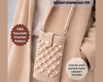 Crochet Beaded Phone Bag Pattern PDF l Boho Mini Crossbody Phone Pouch | DIY Textured Crochet Phone Bag With Beads (PDF Pattern)