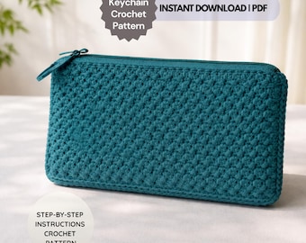 Patrón de neceser de crochet Love (PDF): Patrón de neceser con cremallera para cosméticos y artículos de tocador, ideal para principiantes (Tutorial en PDF para descargar)