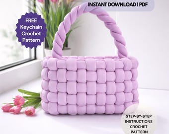 Patrón de crochet para bolso de lana gruesa (PDF), tutorial para principiantes de bolso de casete, bolso de camiseta con hilo para tejer a mano, bolso gigante fácil de tejer para regalar.