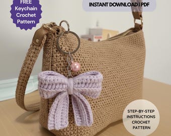 Crochet Bow Keychain Pattern, Coquette Mini Bow Bag Charm Bowtie, Car Hanger, Hair Ribbon, Easy Beginner-Friendly Gift for Mom (PDF Pattern)
